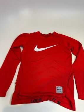 Nike Red Performance Long Sleeve Top with White Tag Detail